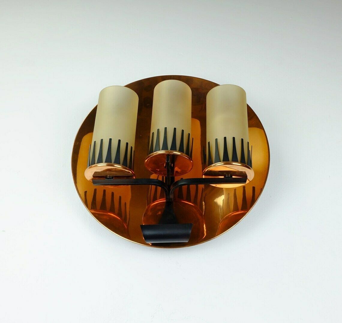 Rare And Outstanding Mid Century Sconce Wall Lamp Stilnovo Era Copper Metal Glass photo for sale