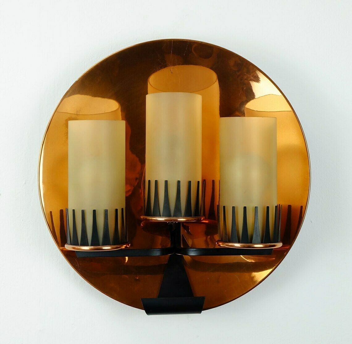 Rare And Outstanding Mid Century Sconce Wall Lamp Stilnovo Era Copper Metal Glass photo 516.9665