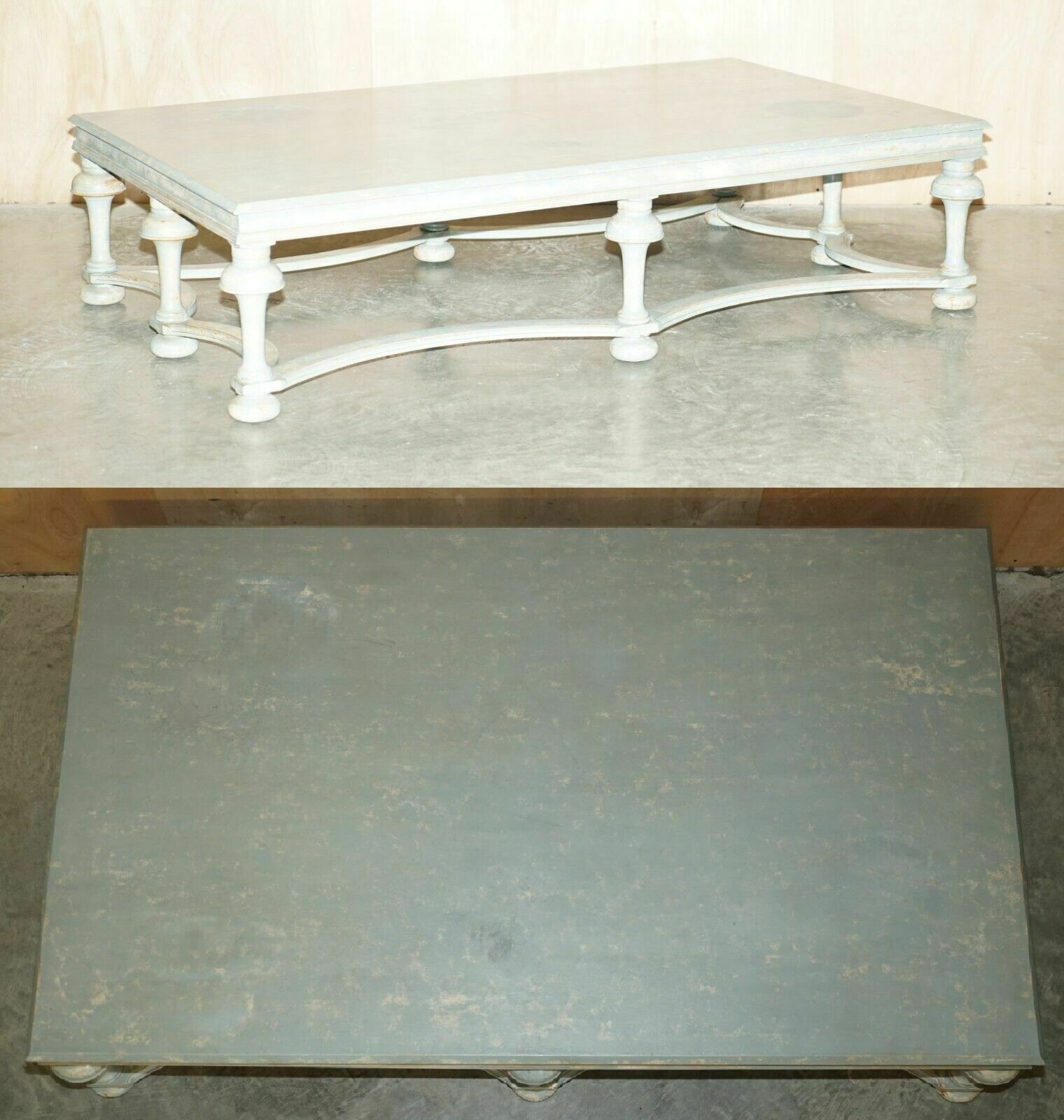 Massive Original Paint Six Pillars Leg French Country House Coffee Table