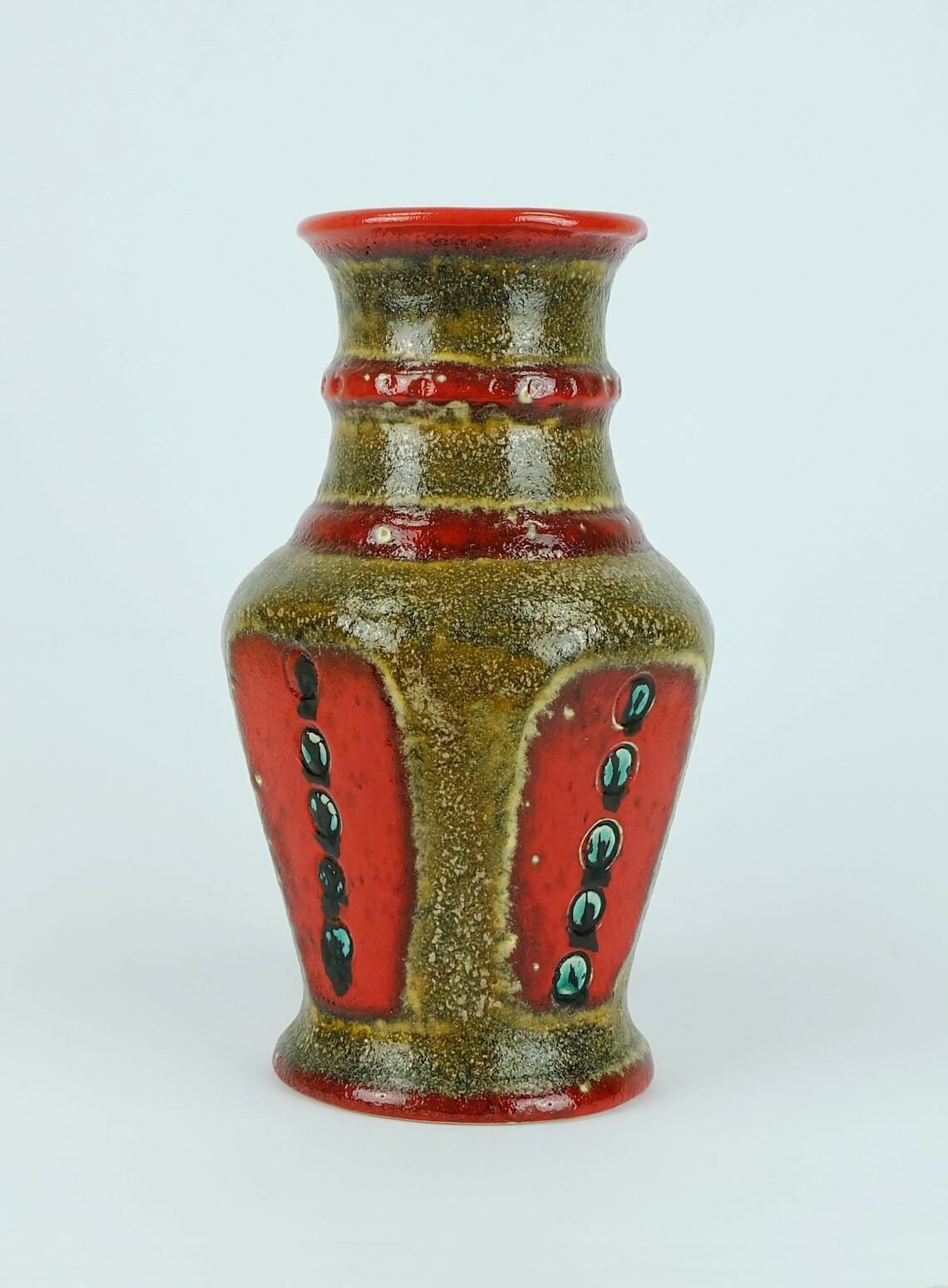 Vintage 1960s 70s Vase U Keramik Model 593/30 Red Brown Green Black Wgp photo Home Decor