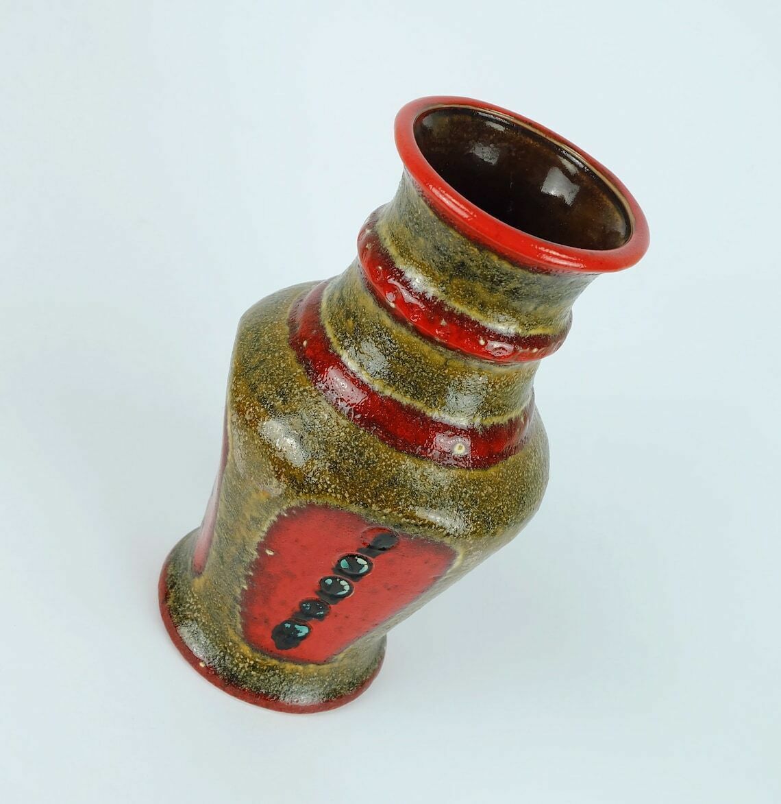 Vintage 1960s 70s Vase U Keramik Model 593/30 Red Brown Green Black Wgp photo 68.5525