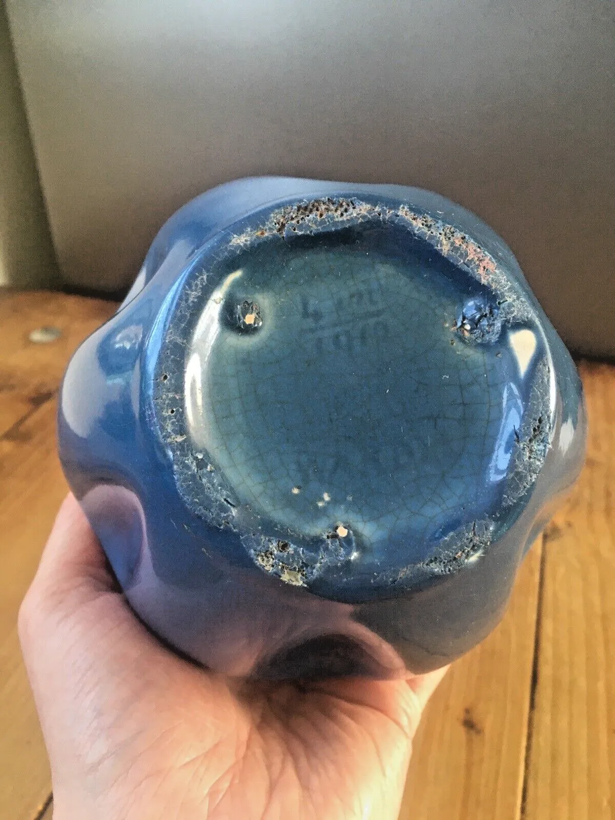 Antique Arts And Crafts James Wardle Blue Glazed Small Pottery Planter Plant Pot photo vintage