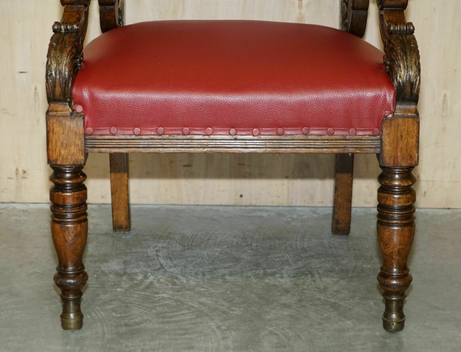 1950.0 Heavily Carved English Antique Victorian Armchair + Coat Of Arms Armorial Crest photo