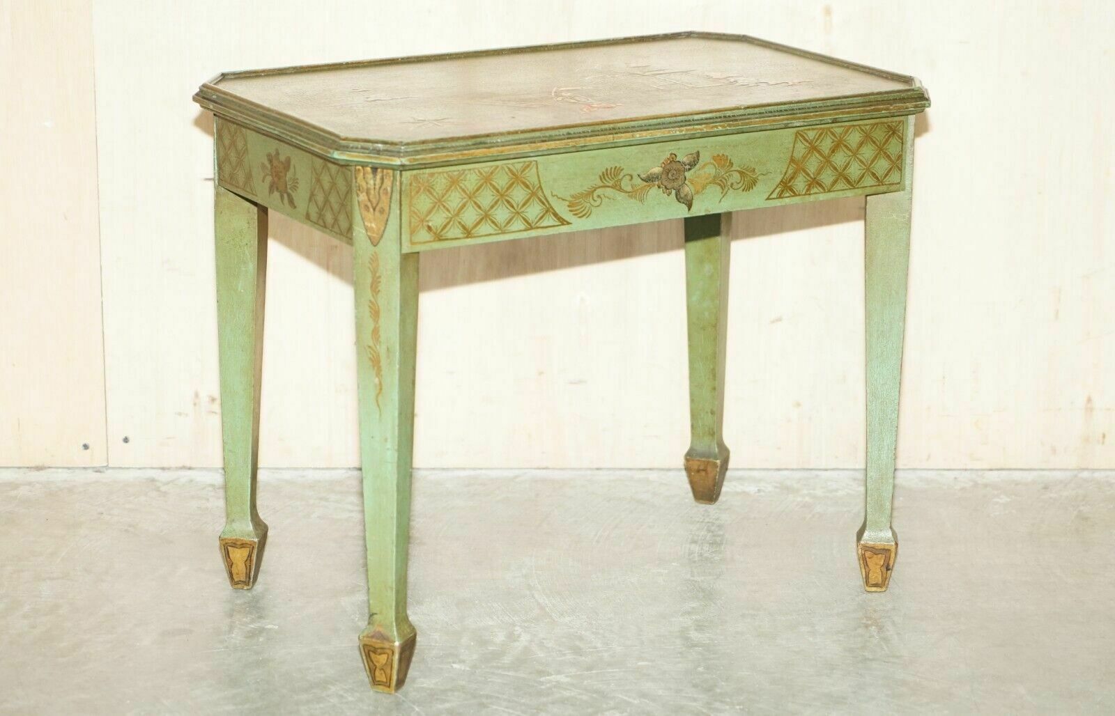 Antique Victorian Chinese Chinoiserie Hand Painted Green Side End Wine Table photo furniture