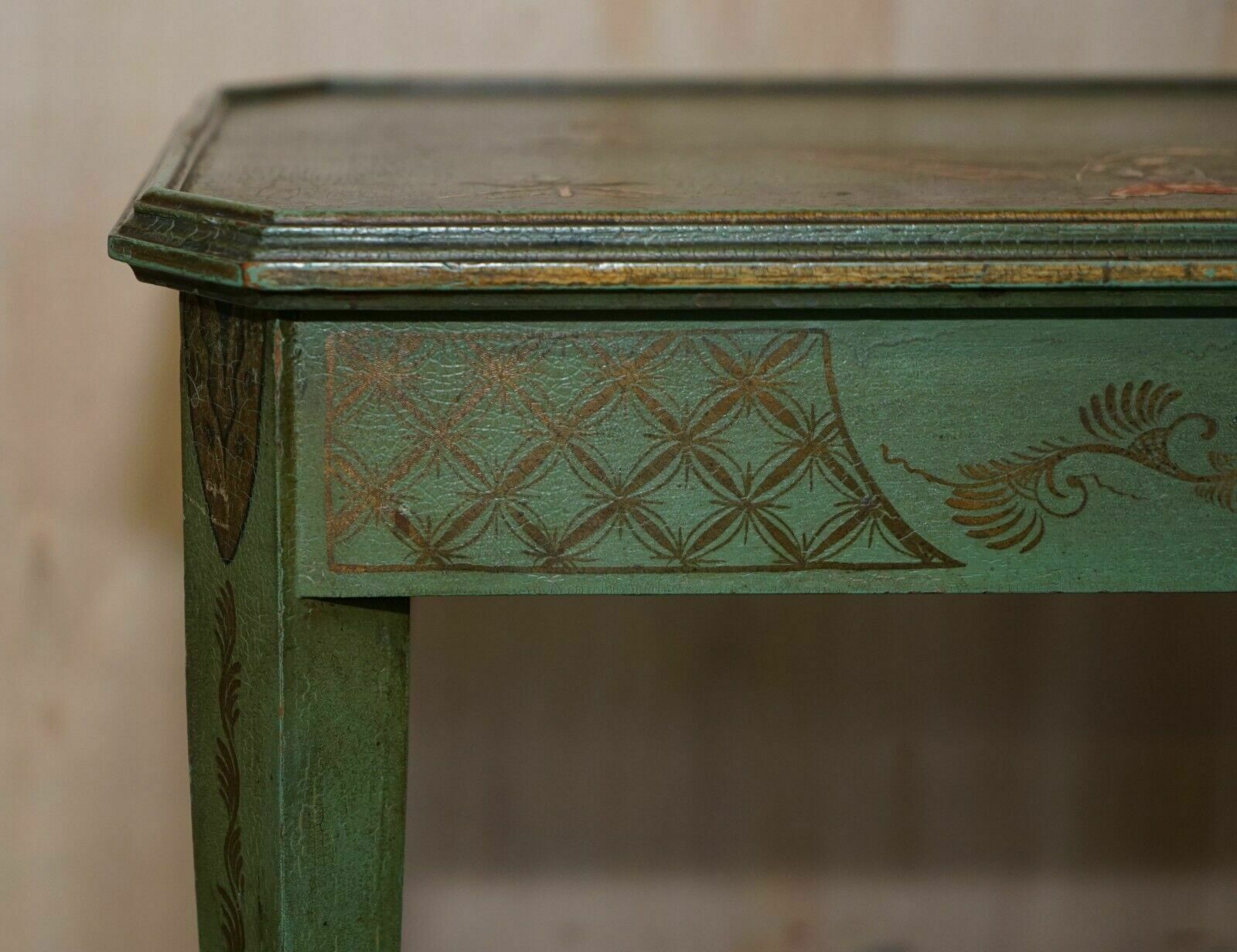 Antique Victorian Chinese Chinoiserie Hand Painted Green Side End Wine Table photo 1750.0