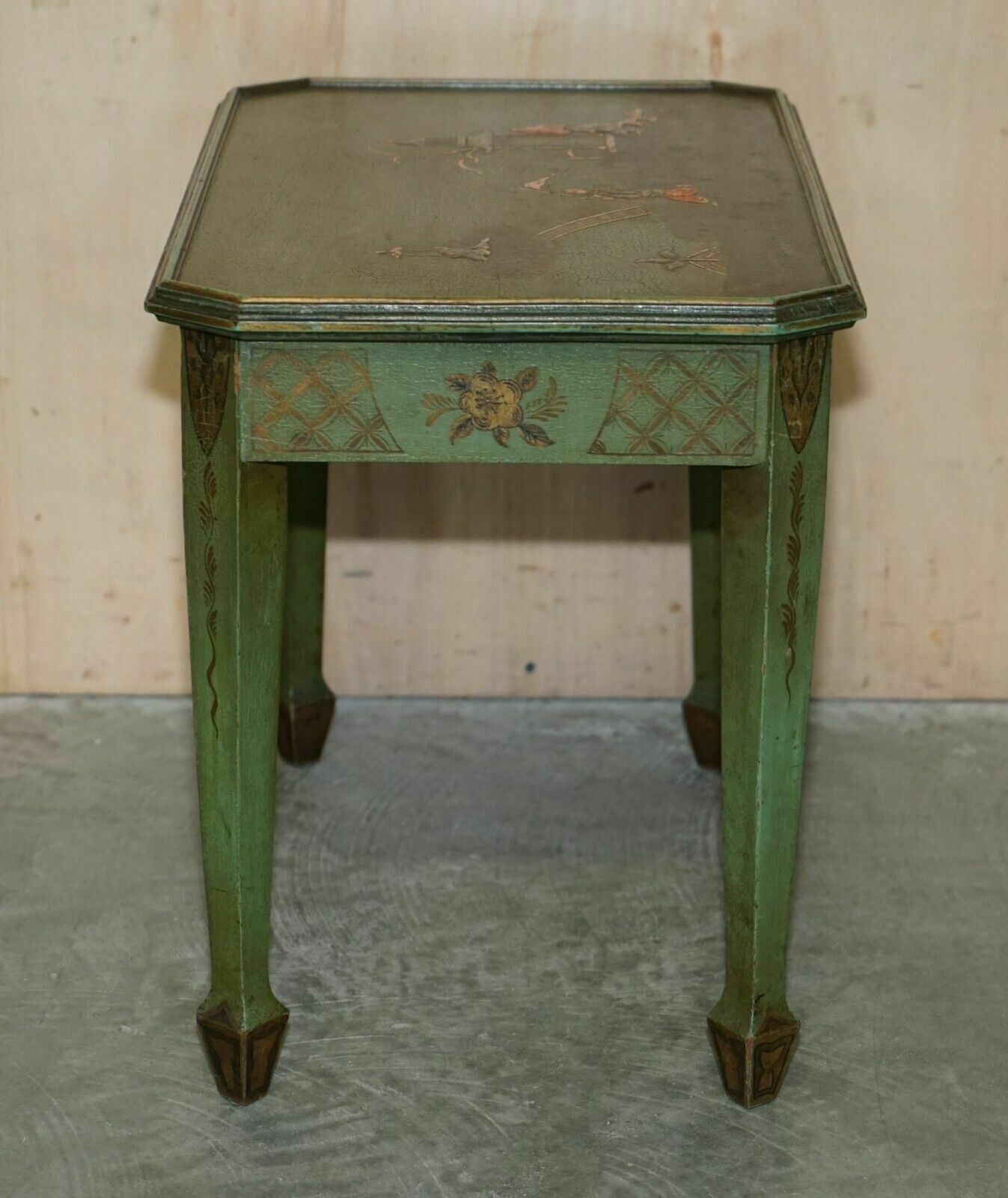 Furniture Antique Victorian Chinese Chinoiserie Hand Painted Green Side End Wine Table photo