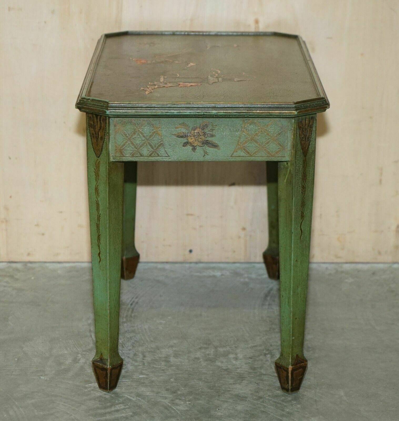 photo vinterior Antique Victorian Chinese Chinoiserie Hand Painted Green Side End Wine Table