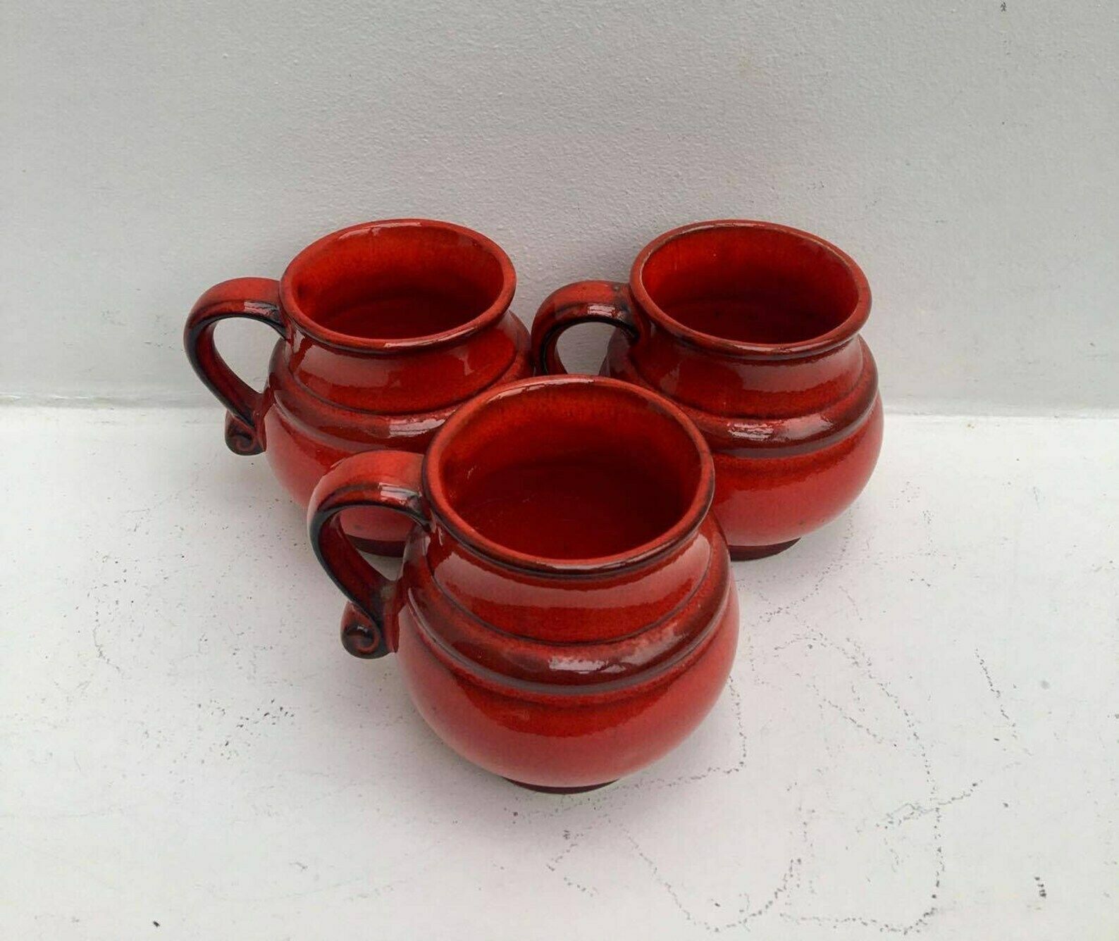 German Pottery, Red Fat Lava Vases, Small Red West Germany Set Of 3 Vases, 1960s, West German Pottery, Fat Lava Era, 60s, Mid Century Modern photo 137.0