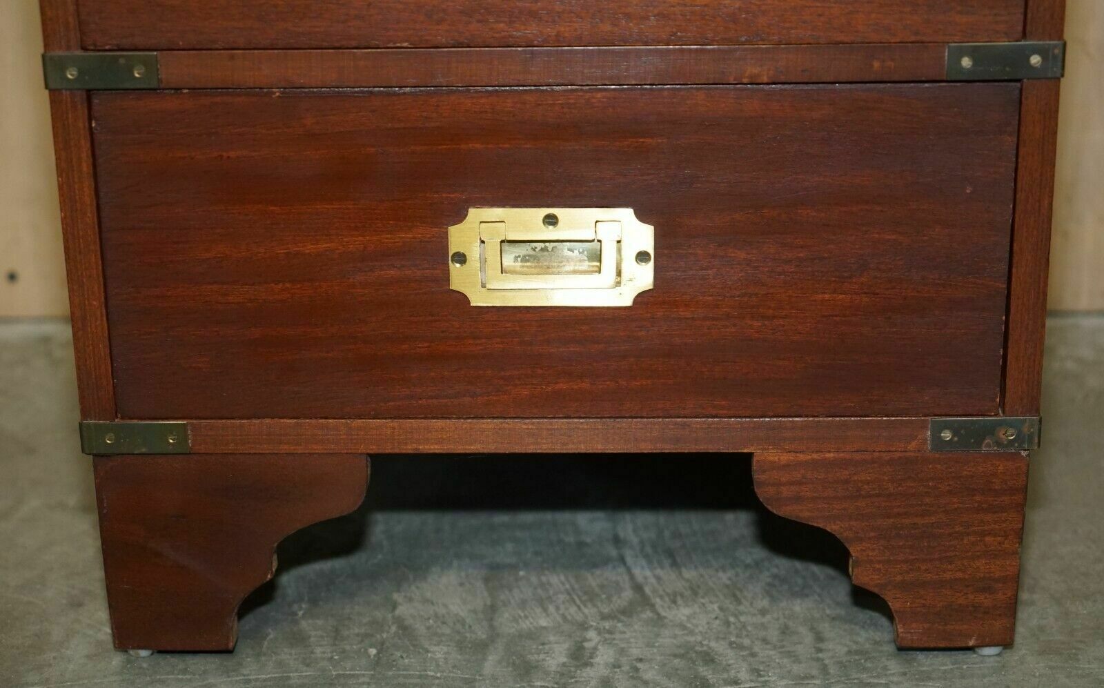 Stunning Harrods Kennedy Military Campaign Side End Table Drawers Brown Leather photo vintage