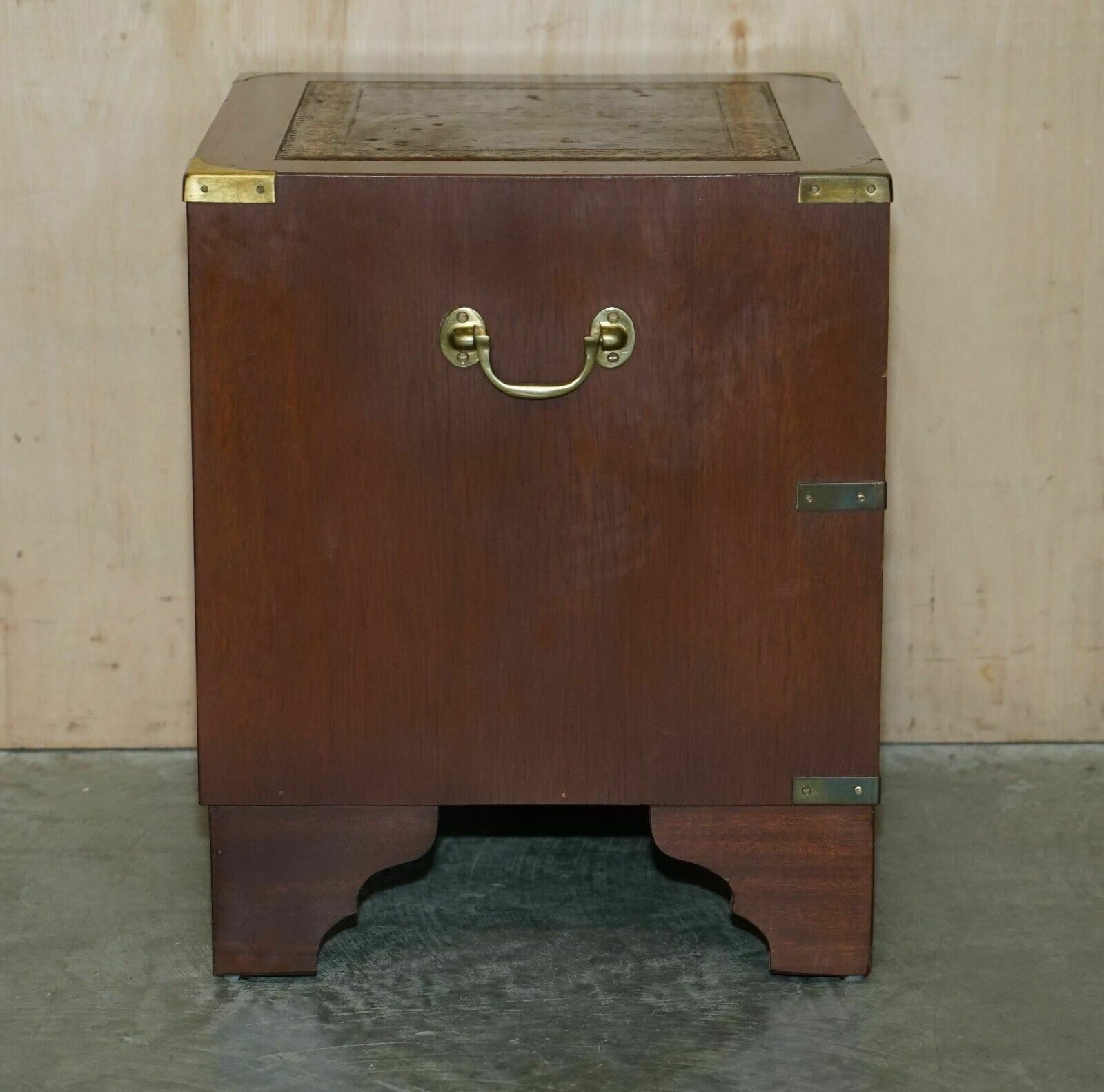 photo vinterior Stunning Harrods Kennedy Military Campaign Side End Table Drawers Brown Leather