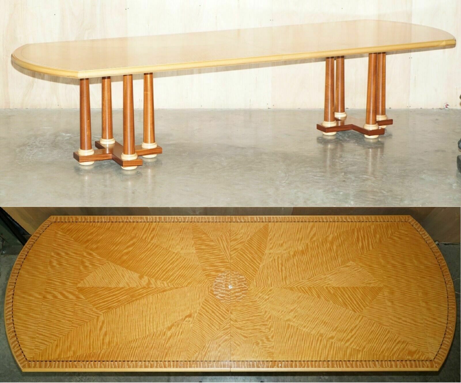 Original Huge Andrew Varah Satinwood & Mother Of Pearl Dining Table