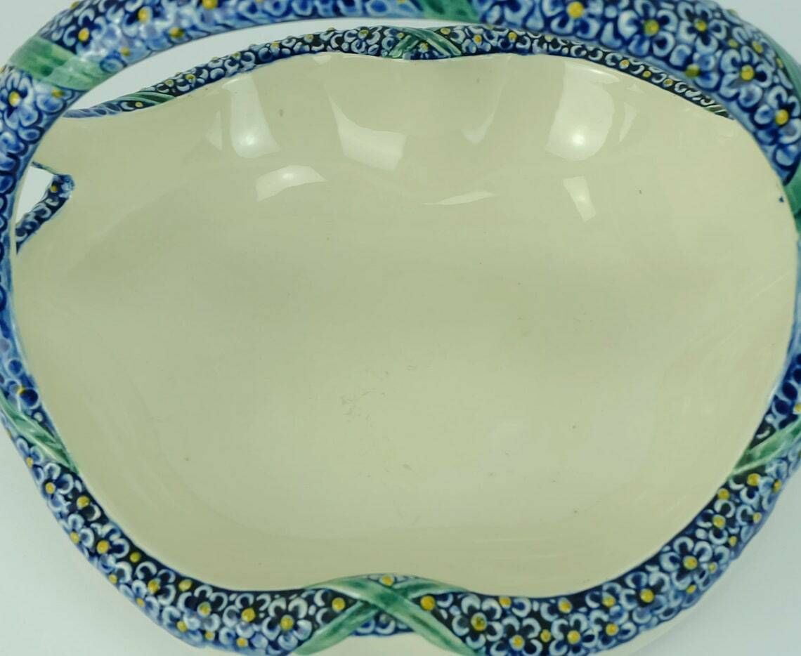 photo furniture Majolika Karlsruhe Bowl With Handle Ceramic Basket Art Nouveau Pottery Model 1255 Forget Me Not Decor