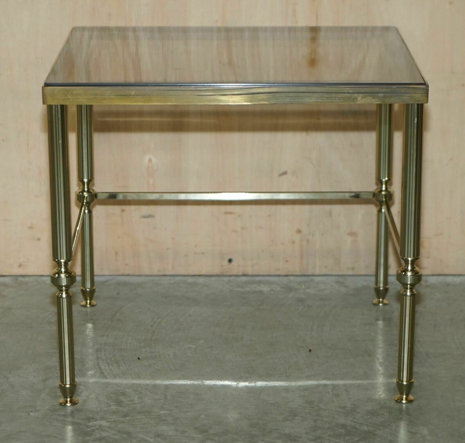 photo for sale Maison Jansen Nest Of Tables Hollywood Regency Nest Of Three Brass Glass Tables