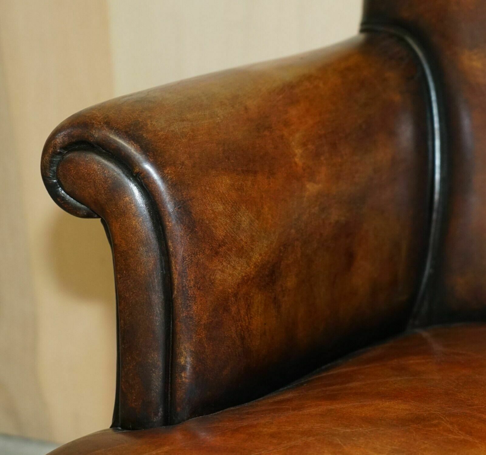 Pair Of Restored Antique Art Deco Hand Dyed Cigar Brown Leather Club Armchairs photo vinterior