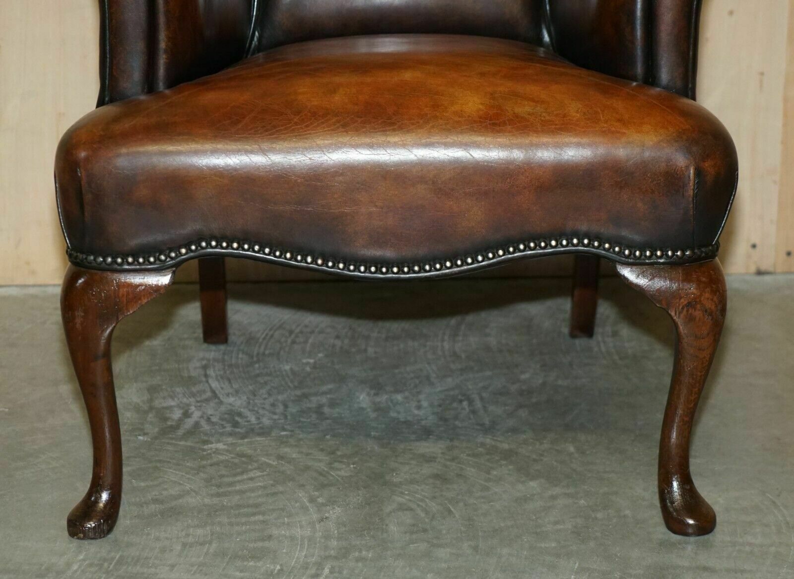 Pair Of Restored Antique Art Deco Hand Dyed Cigar Brown Leather Club Armchairs photo vintage