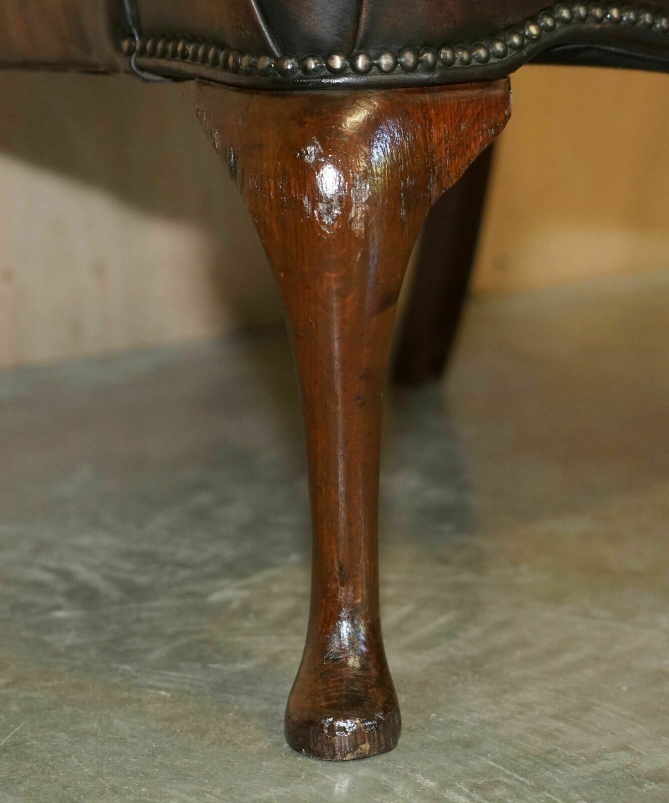 photo for sale Pair Of Restored Antique Art Deco Hand Dyed Cigar Brown Leather Club Armchairs