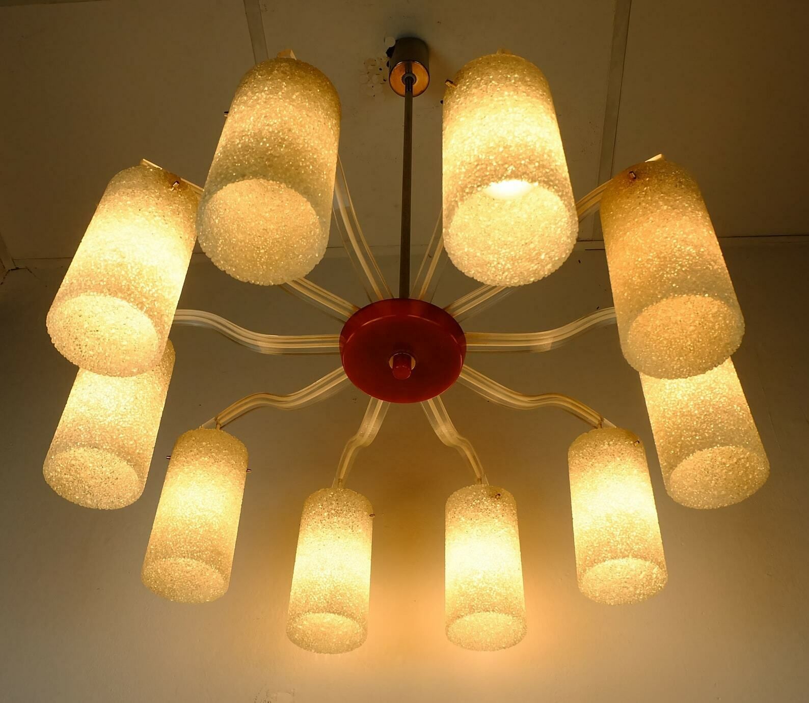 Outstanding Large 1950s 60s Mid Century 10 Light Chandelier Acrylic Bakelite Plastic Granules Shades photo buy