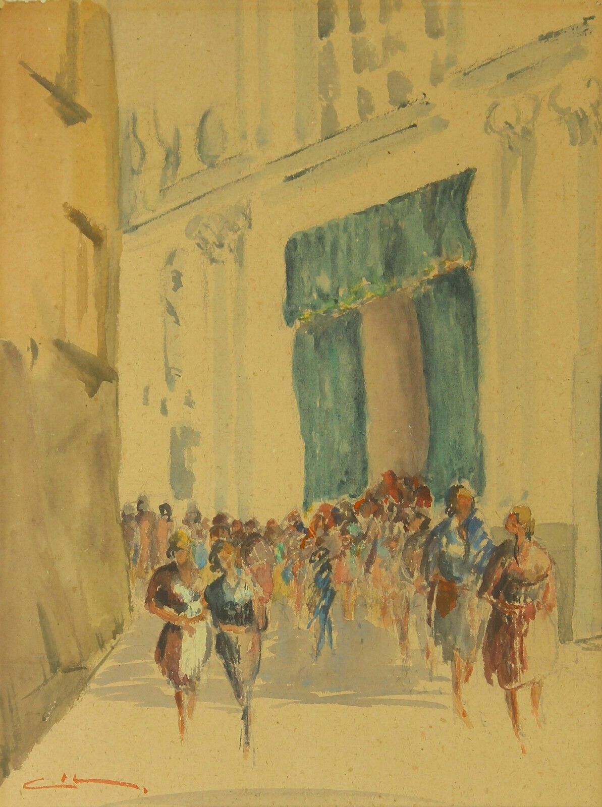 Watercolour By Harold Edward Collin. Leaving The Theatre photo furniture