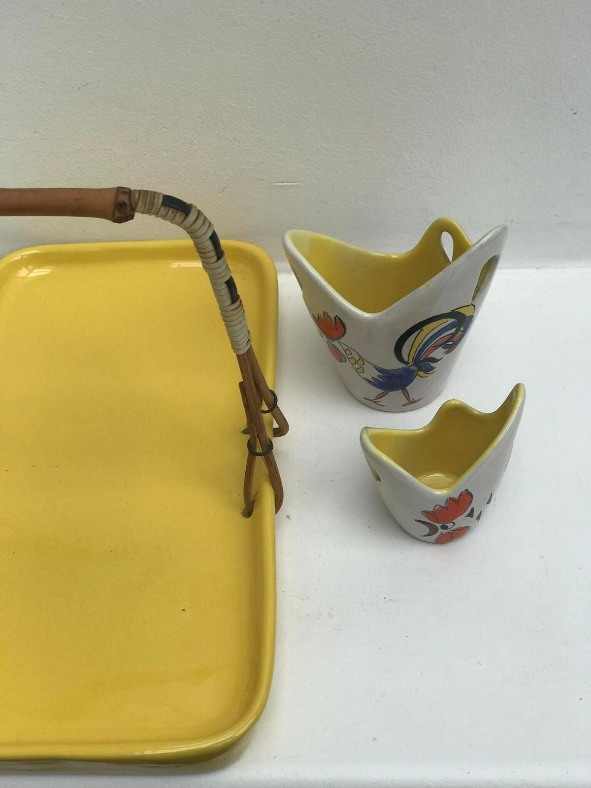 Rometti Ceramic Set 3 Pieces Pots Container Vintage 40s/50s Hand Painted Signed Rooster Mid Century Italian Crafts And Arts Collection photo buy