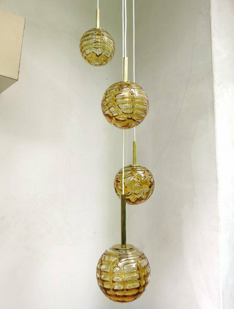 Amber And Clear Glass And Brass Cascade Ceiling Lamp From Doria Leuchten, 1970s photo furniture