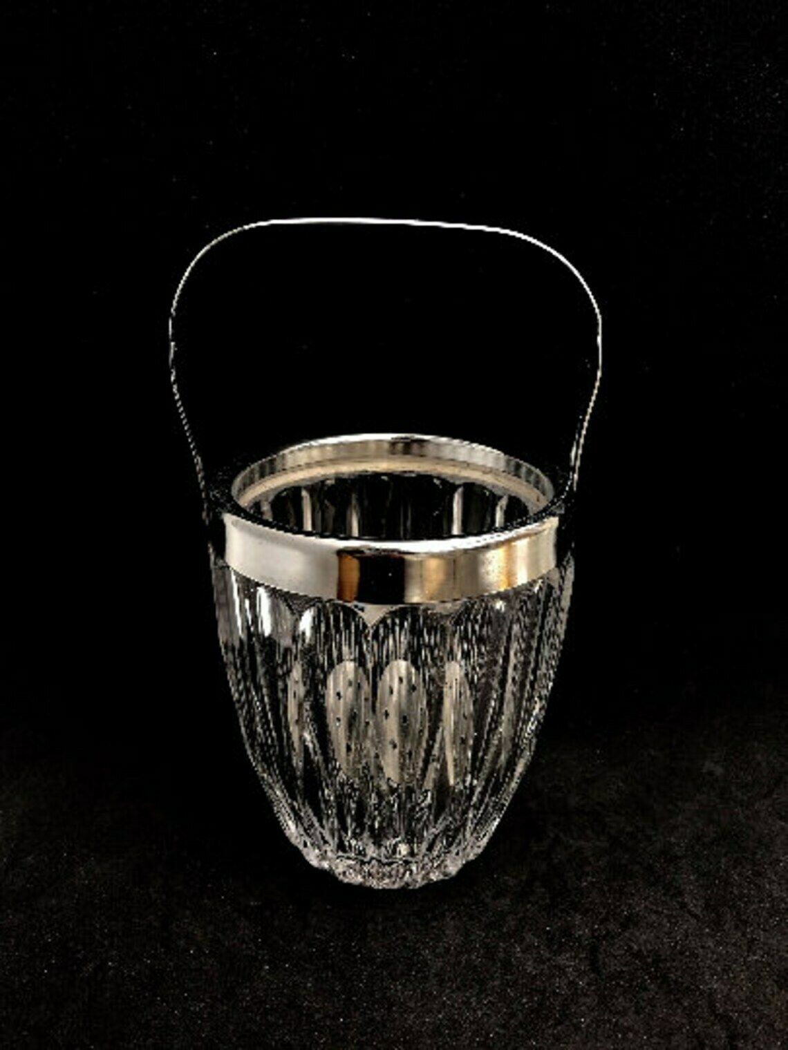 Crystal Cut Ice Bucket 50s Carved Metal, Mid Century Heavy French Bar Accessory Bar Cart Decor Gift For Him Bartender photo Home Decor