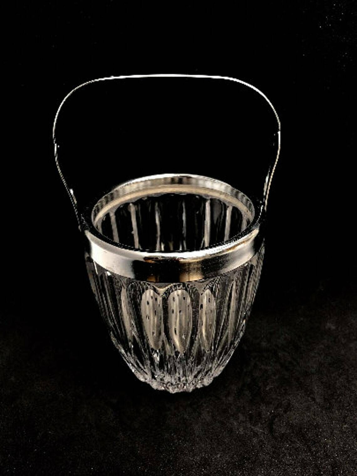 photo furniture Crystal Cut Ice Bucket 50s Carved Metal, Mid Century Heavy French Bar Accessory Bar Cart Decor Gift For Him Bartender