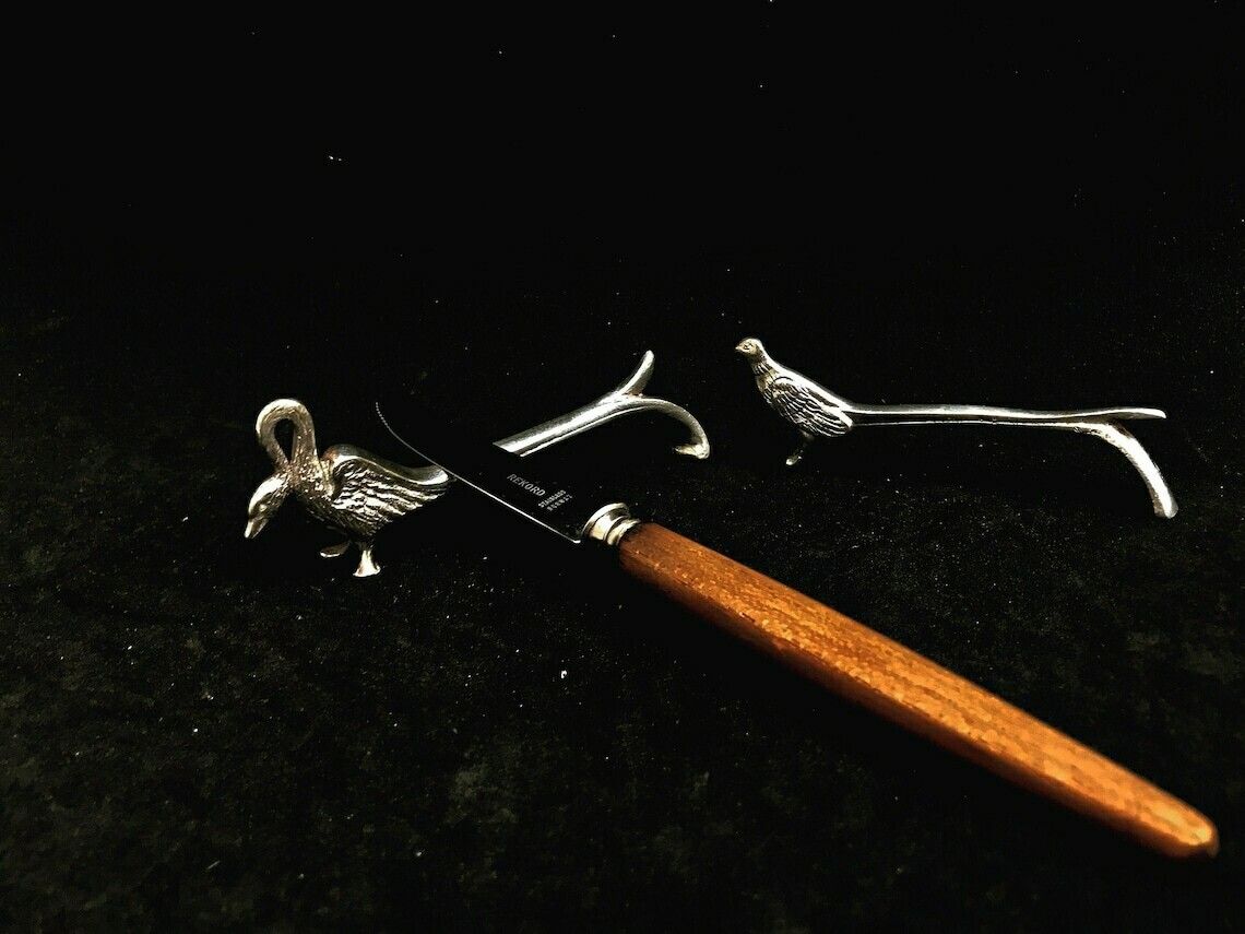 Messenleggers Art Deco Dierenfiguren Zwaanvorm Verzilverd Metaal – Set Van 2, Cadeau Voor Koppel photo for sale
