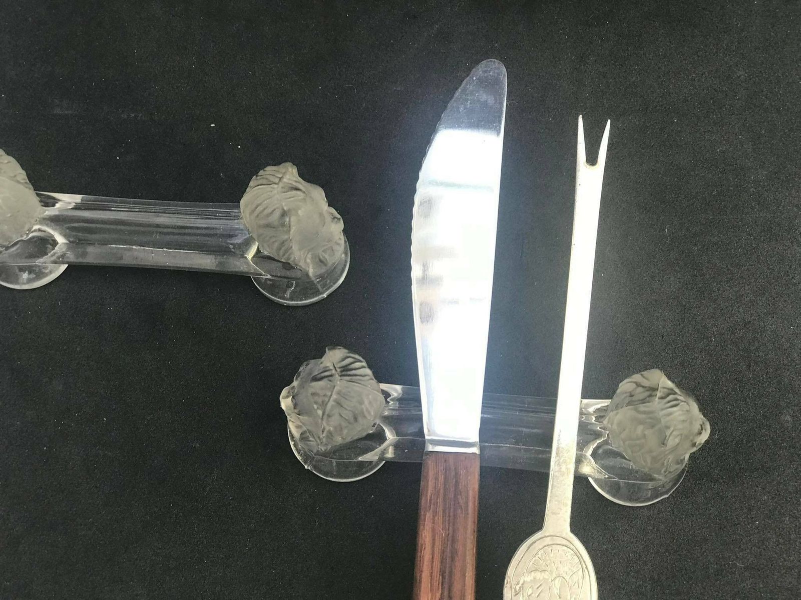 Knife Rest Antique Baccarat Molded Glass Cutlery Rest Set 2 Table Knife Holders Wedding Gift For Couple Gift Hostess Table Decor French photo for sale
