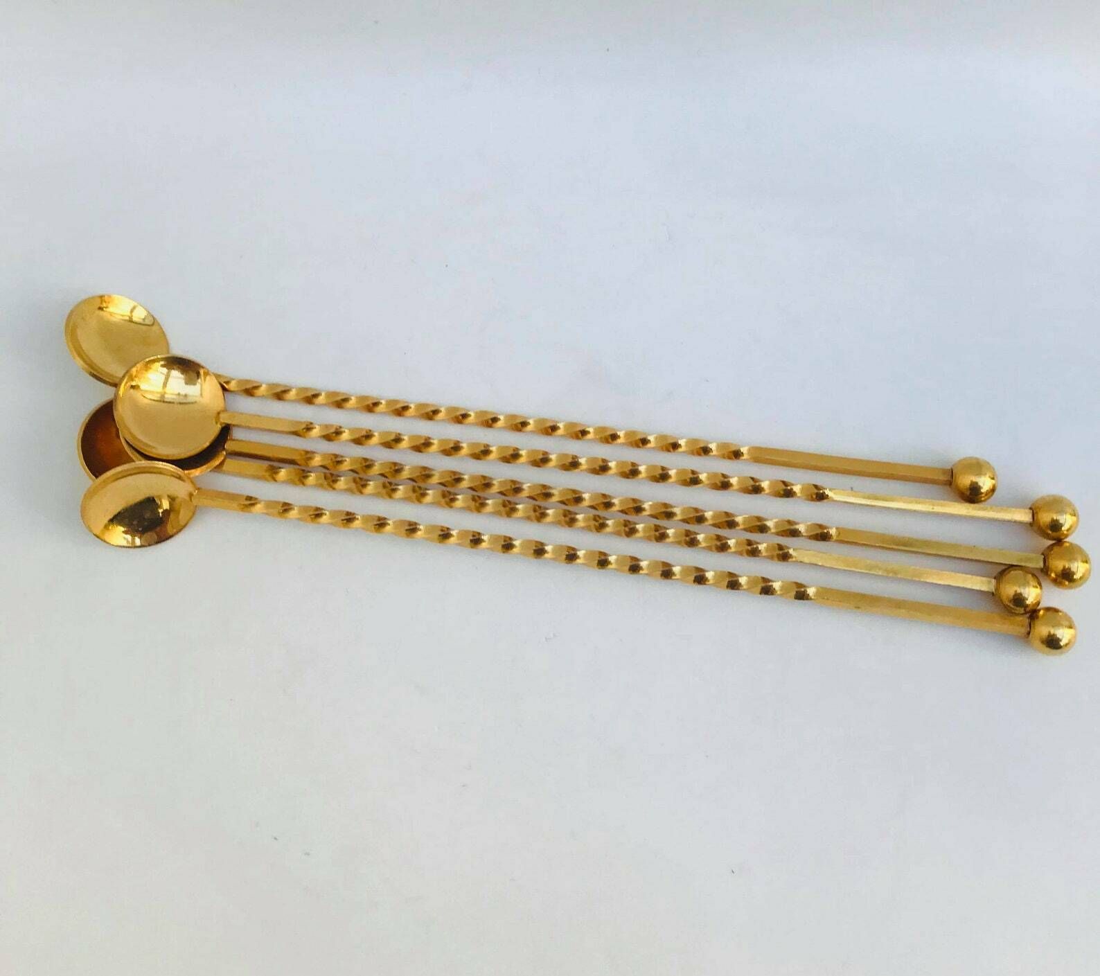 Cocktail Stirrers Spoons Champagne Stirrers Sticks Set Of 5 Gold Plated Bar Tools Bar Cart Accessories Bartender Mixing Tools Gift photo Home Decor
