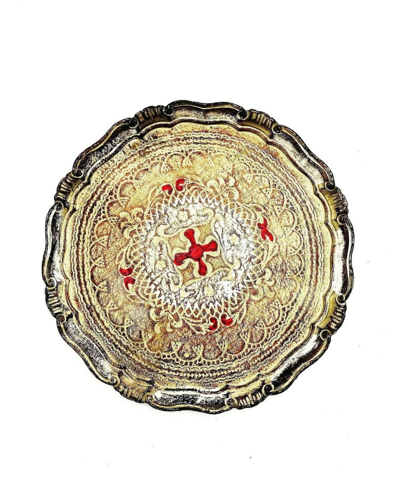 Large Round Tray Florentine Red And Gilt Old Italian Plateau In Florentine Style Handmade Hollywood Regency Bar Tray Wedding Gift