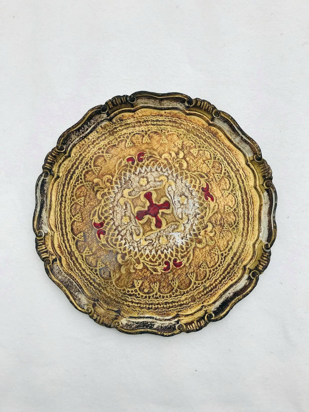 Large Round Tray Florentine Red And Gilt Old Italian Plateau In Florentine Style Handmade Hollywood Regency Bar Tray Wedding Gift photo for sale