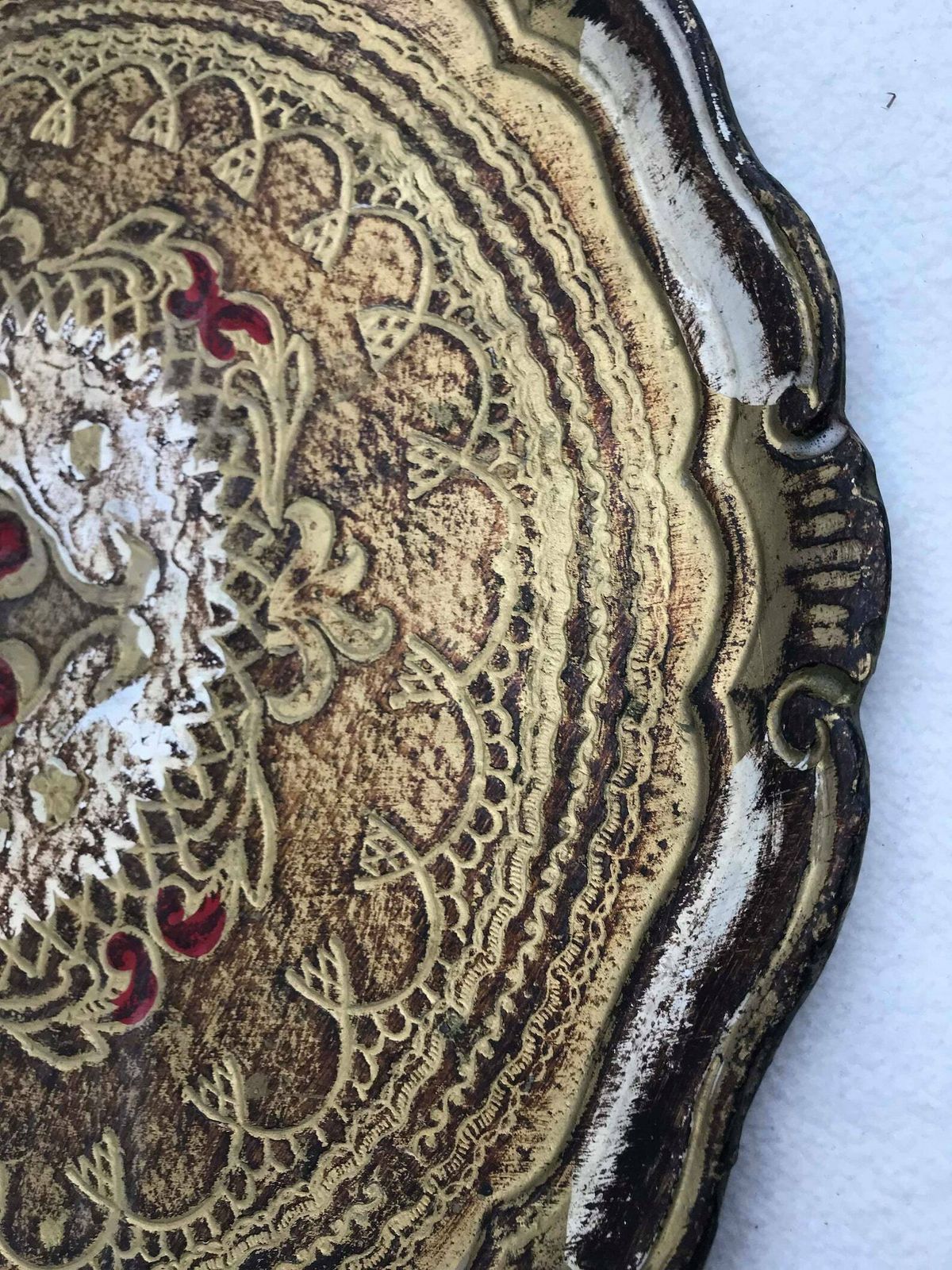 Large Round Tray Florentine Red And Gilt Old Italian Plateau In Florentine Style Handmade Hollywood Regency Bar Tray Wedding Gift photo Home Decor