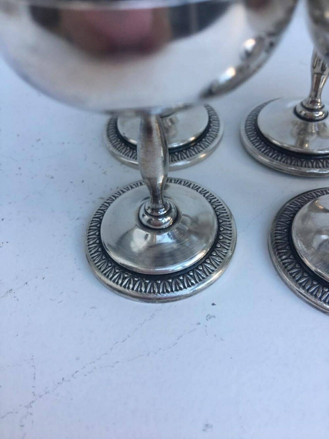 Six, Liqueur Glasses, Metal Shot, Glass, Set Tequila Shots, Silvered Metal Liqueur Service Louis XVI Metal Shot Glass Set, Bar Accessorie photo Home Decor