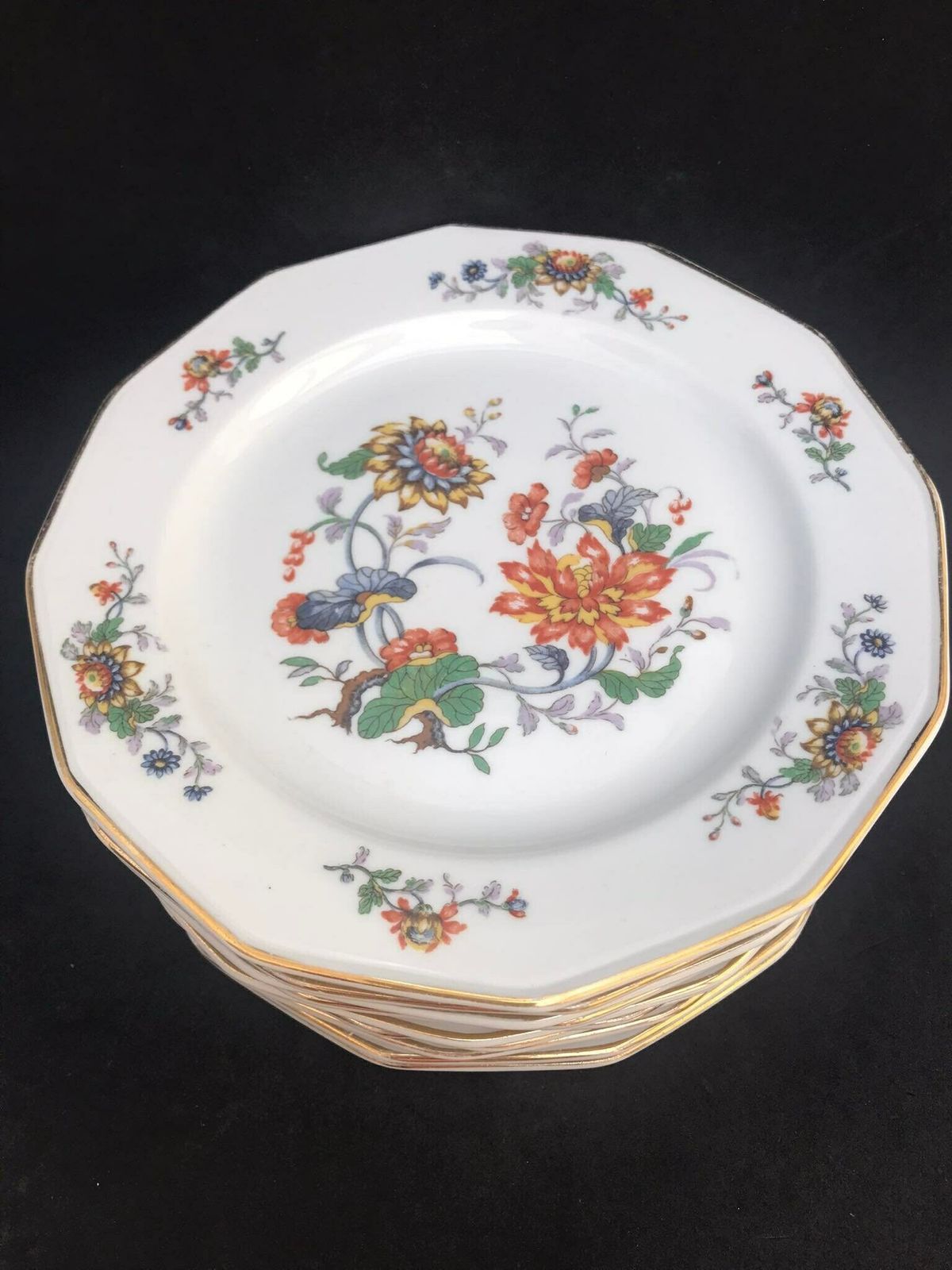 photo furniture Porcelain Dessert/Cake/Butter Bread Floral Plates Set Of 10, 1940s Porcelain De Boudour Cerabel Belgium Wedding Gift Illustration Gold Rim