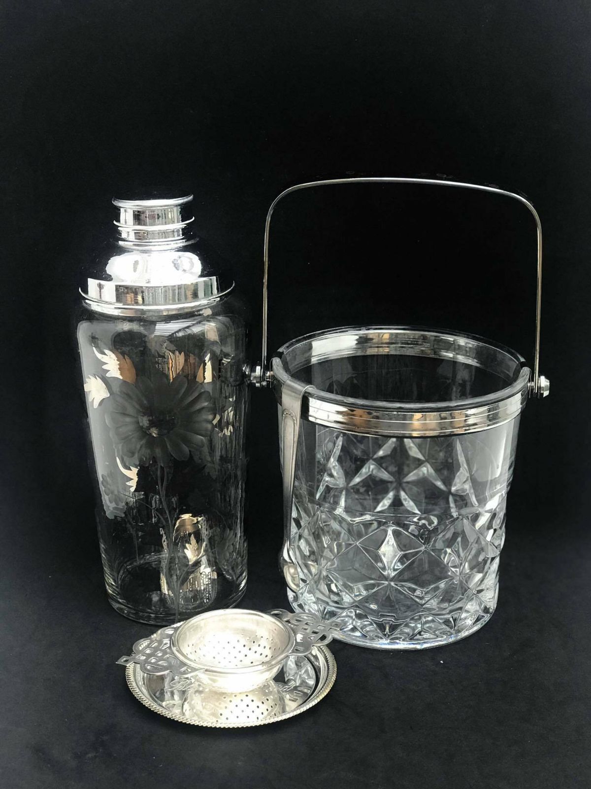 Bar Set Cocktail Shaker Ice Bucket Strainer Vintage 60s Mixology Tools Gift For Him Bar Cart Styling Mixology Gift