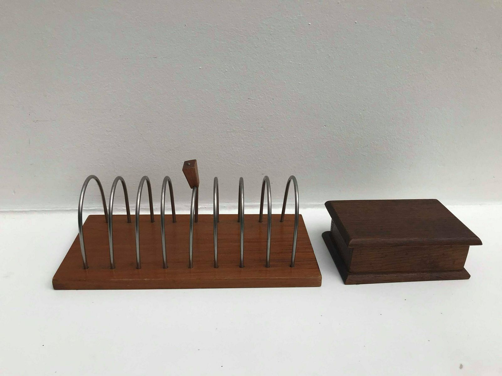 Wooden Desk Accessories Mid Century Teak Wooden Stamp Box Letter Holder Desk Organizer Ornaments Gift For Her Decor 50s Box Collector Gift photo vintage