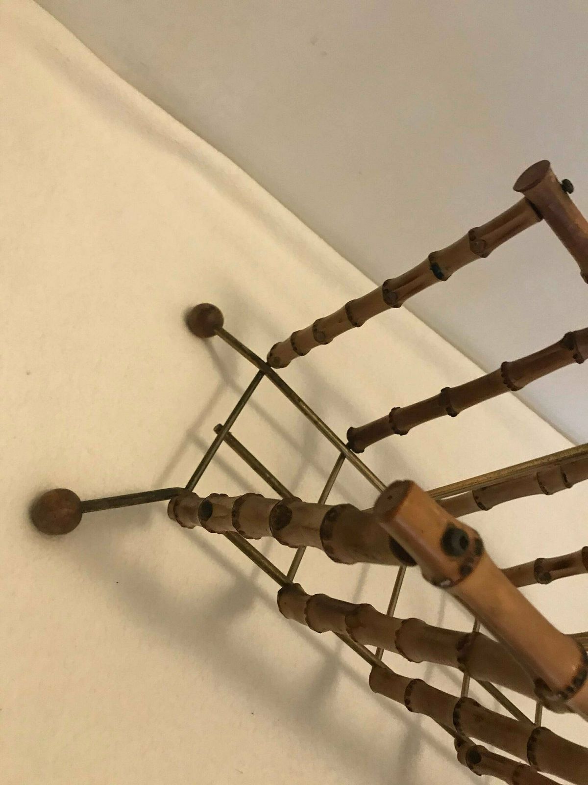 Magazine Rack Holder Bamboo Vintage 60s French Boho Chic Sputnik Atomic Era Newspaper Stand Rattan Mid Century Home Decor Bohemian Tiki Gift photo buy