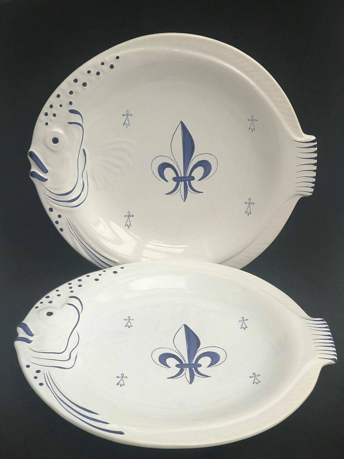 Fish Shaped Plate Pornic French Blue White Decor Hand Painted Faience Fish Plate Kitchen Decor Coastal Decor Beach Side Decor Gift Collector photo for sale