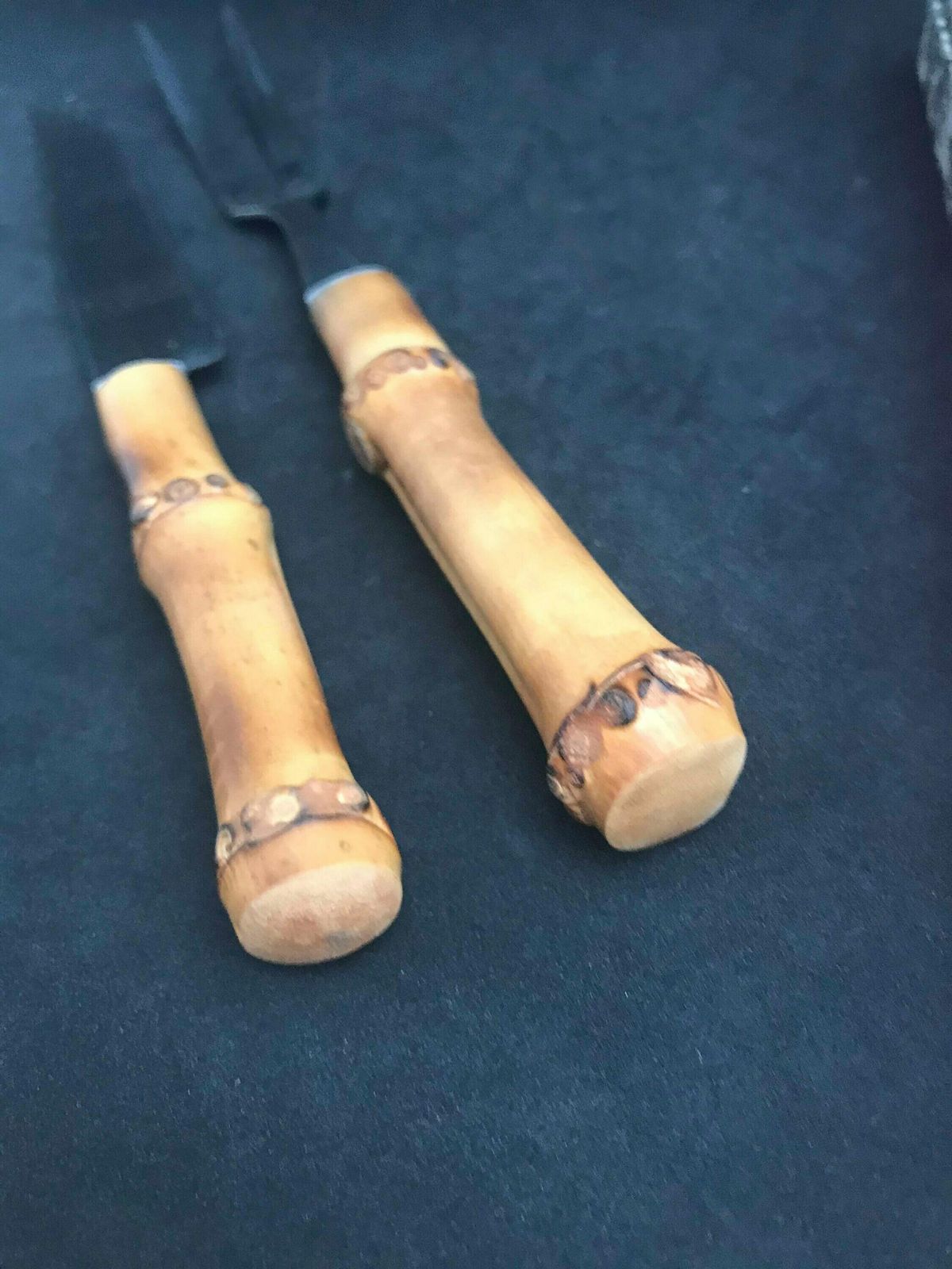 Bamboo Flatware Set Carving Knife Fork Boho Chic Bohemian Tiki Folk Country Food Photography Prop Nature Tikki Decor Nature Gift For Her photo vinterior