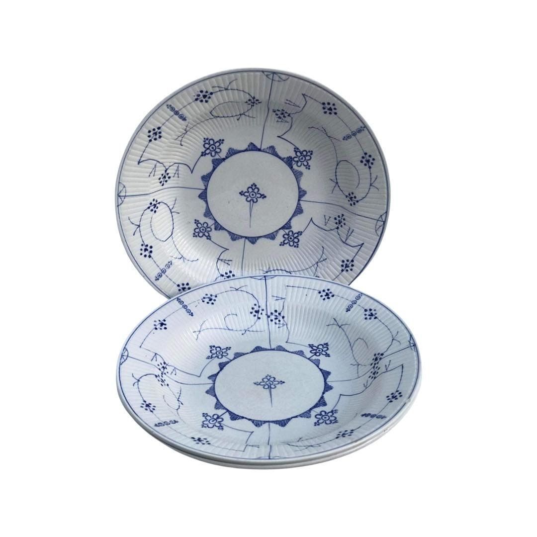 Soup Plates Set Of 3 Antique XIX Sarreguemines Copenhagen Blue White Pasta Dishes Copenhagen Pattern Vintage Blue White