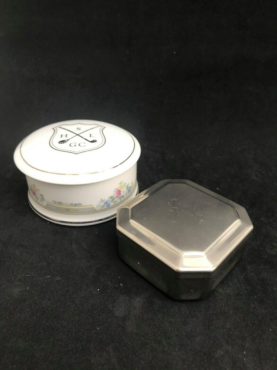 Golf Boxes Set 2 Golfer Gift Porcelaine Box And Silver Plated Box Christmas Gift Golf Lover Collection Round Square