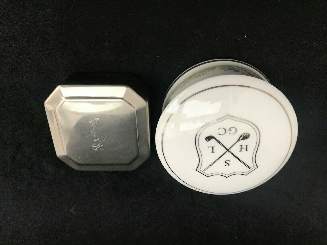 Golf Boxes Set 2 Golfer Gift Porcelaine Box And Silver Plated Box Christmas Gift Golf Lover Collection Round Square photo vinterior