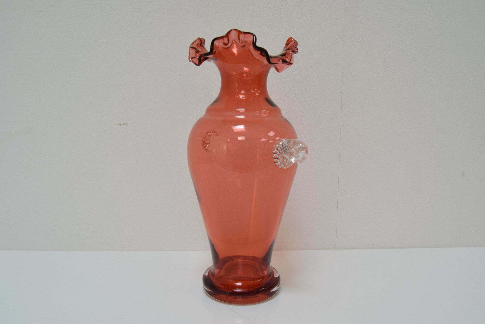 Art Czech Glass Vase, By Glasswork Novy Bor, 1950s photo vintage