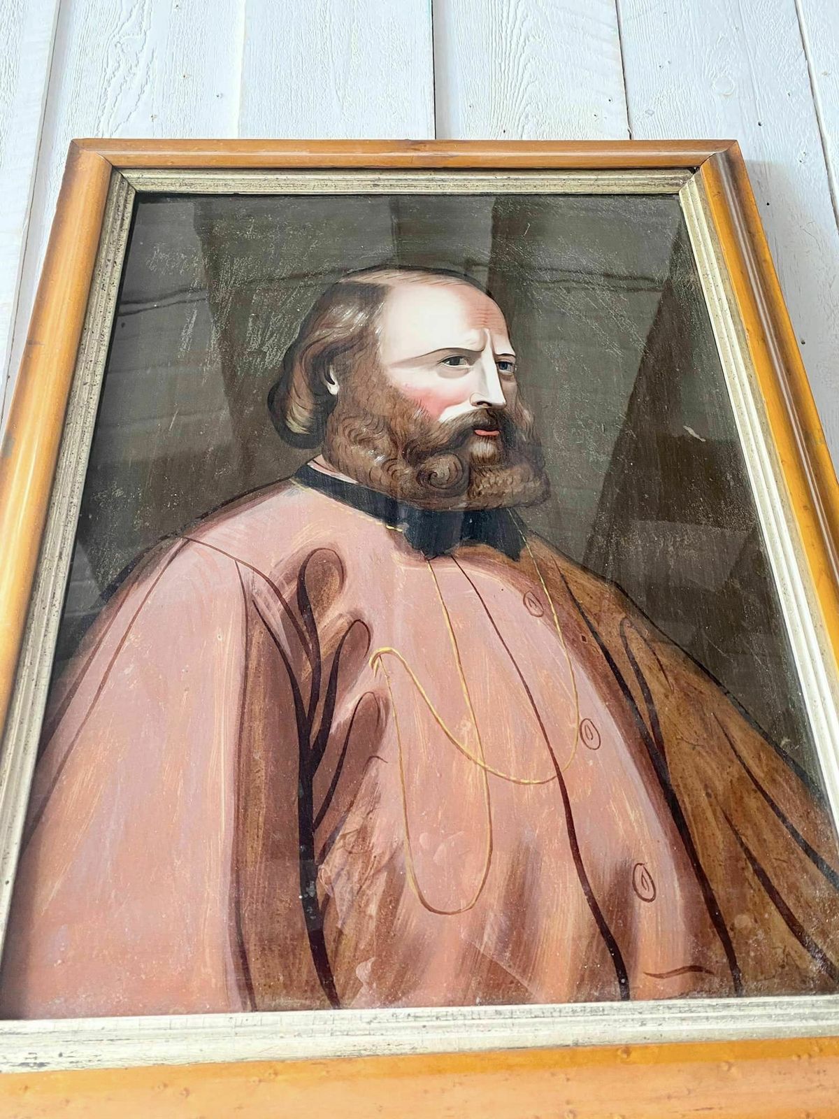 Antique Reverse Oil On Glass Giuseppe Garibaldi Painting photo Art
