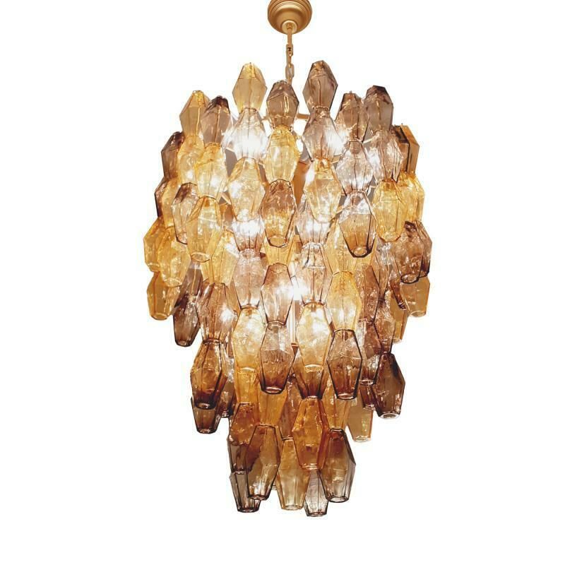 Huge And Luxury Chandelier With Amber And Fume’ “Poliedri”In Venini Style