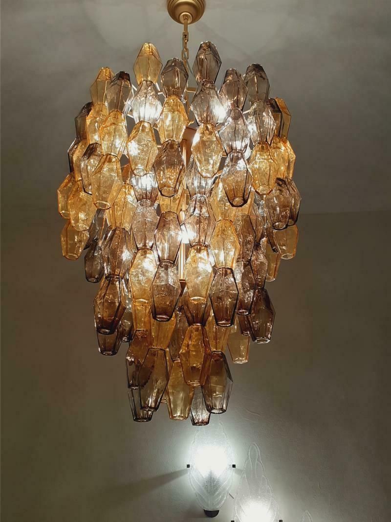 Huge And Luxury Chandelier With Amber And Fume’ “Poliedri”In Venini Style photo furniture