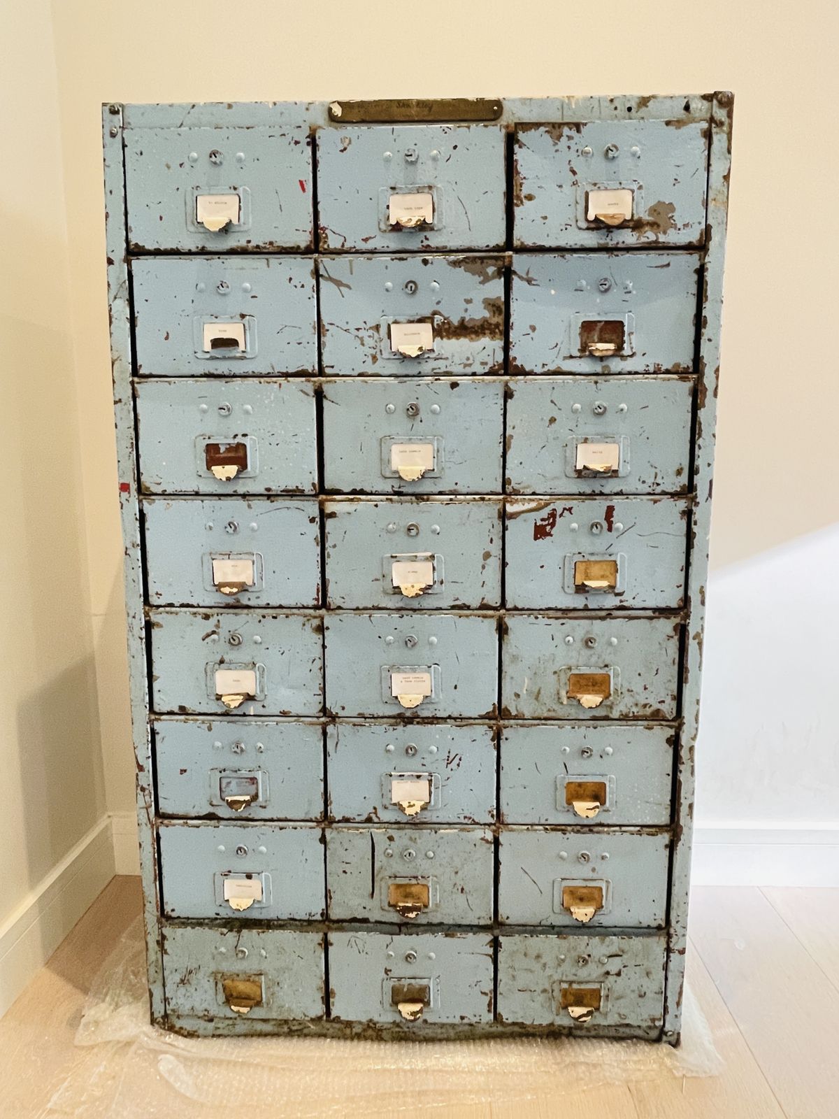 Industrial Cabinet Chest Of Drawers Sketchley Overall Service 1940s/50s Turquoise 24 Drawers Good Condition