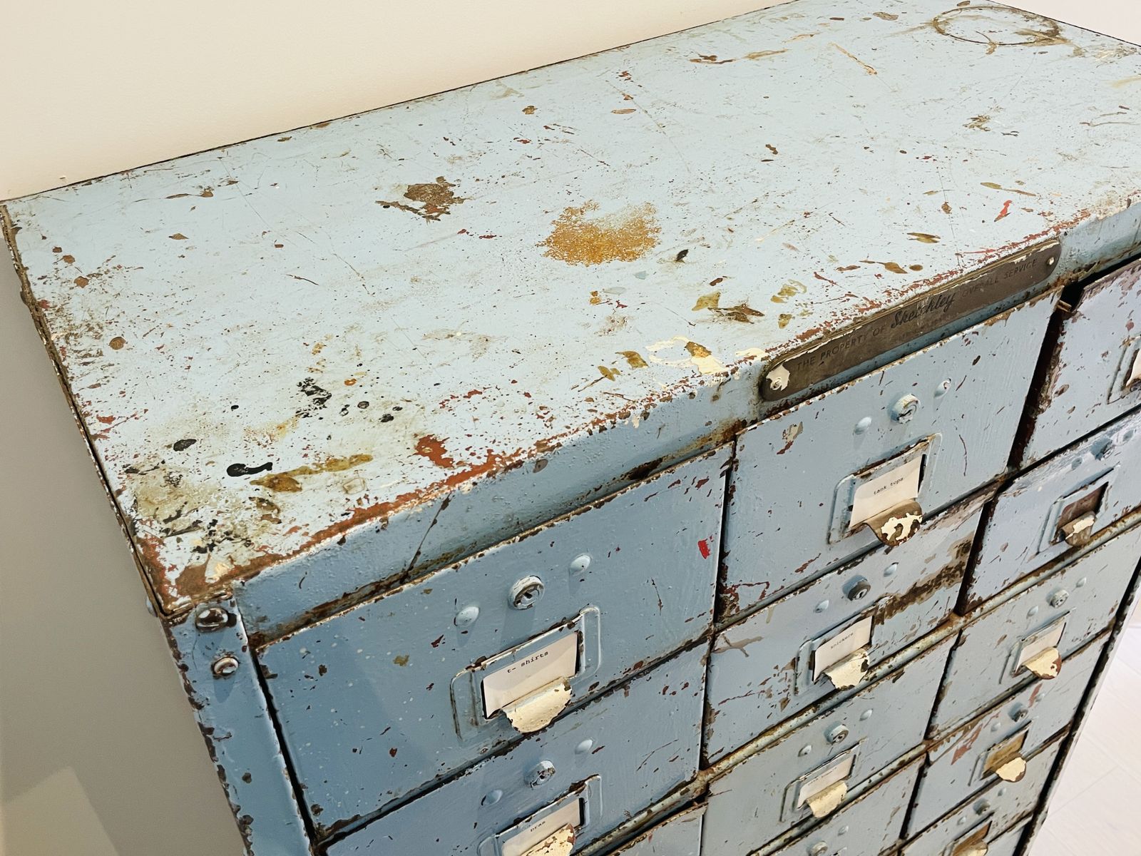 Industrial Cabinet Chest Of Drawers Sketchley Overall Service 1940s/50s Turquoise 24 Drawers Good Condition photo buy