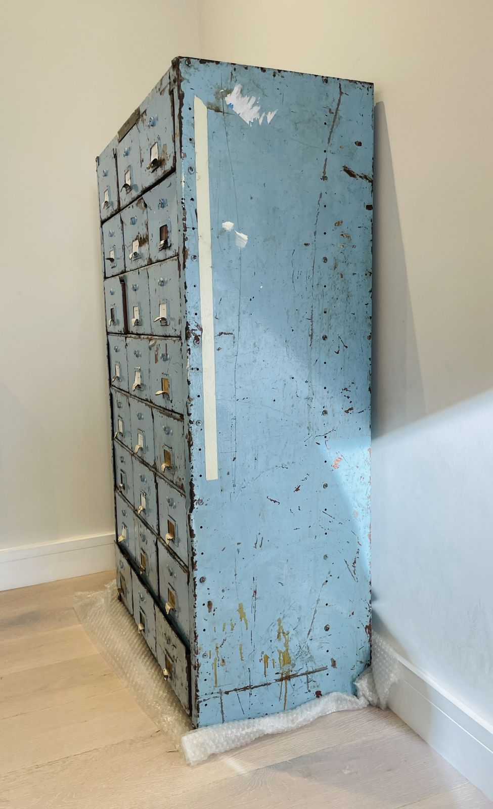350.0 Industrial Cabinet Chest Of Drawers Sketchley Overall Service 1940s/50s Turquoise 24 Drawers Good Condition photo