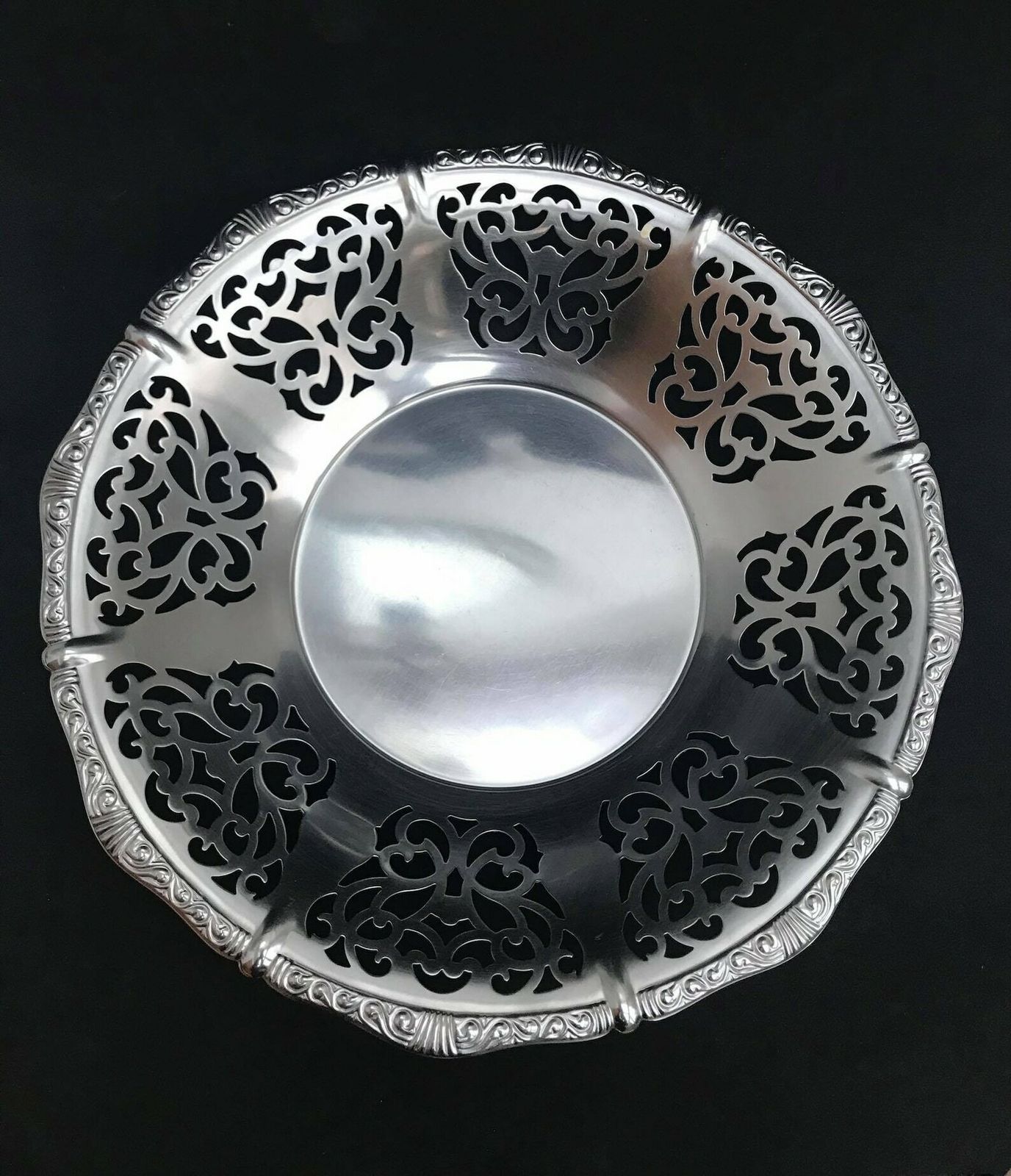 photo for sale Alessi Alfra Fruit Bowl Centerpiece Bread Serving Vintage Stainless Steel, Black Plastic Ball Feet Mid Century 1960s Christmas Gift For Mum